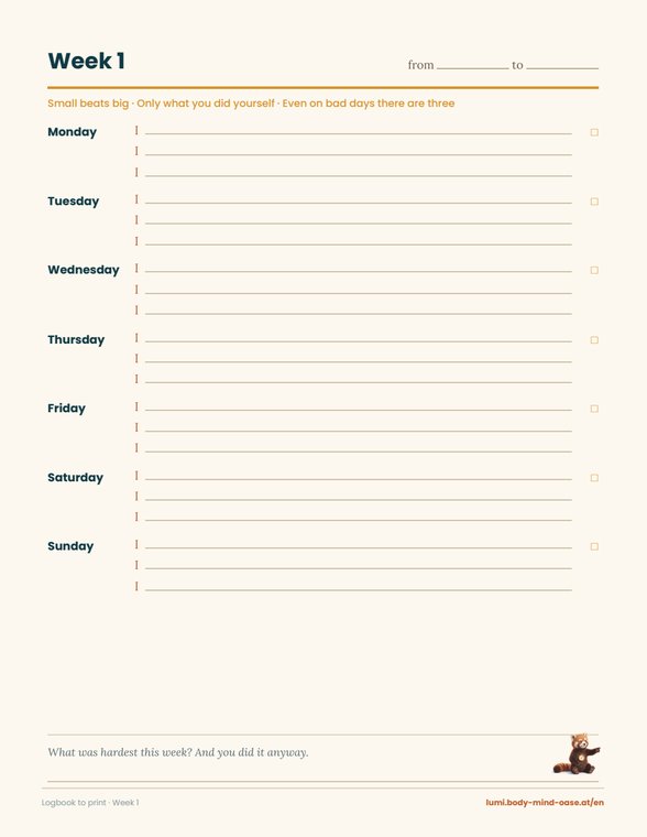 Preview: one logbook week with three lines a day